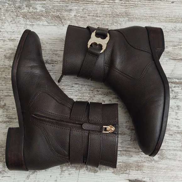 🟩Tory Burch Brown Leather Gemini Bootie - Picture 6 of 13